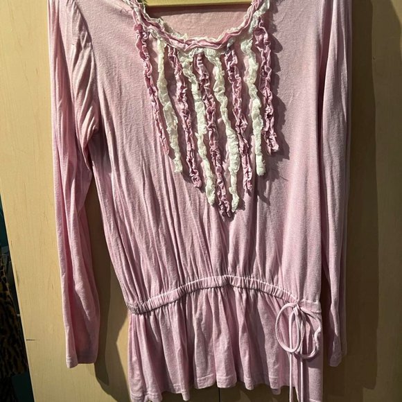 Cute Long-Sleeved Light Purple Ruffles Shirt Size M Medium - Picture 4 of 6